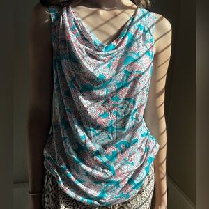 Talbots Teal and Pink Patterned Blouse